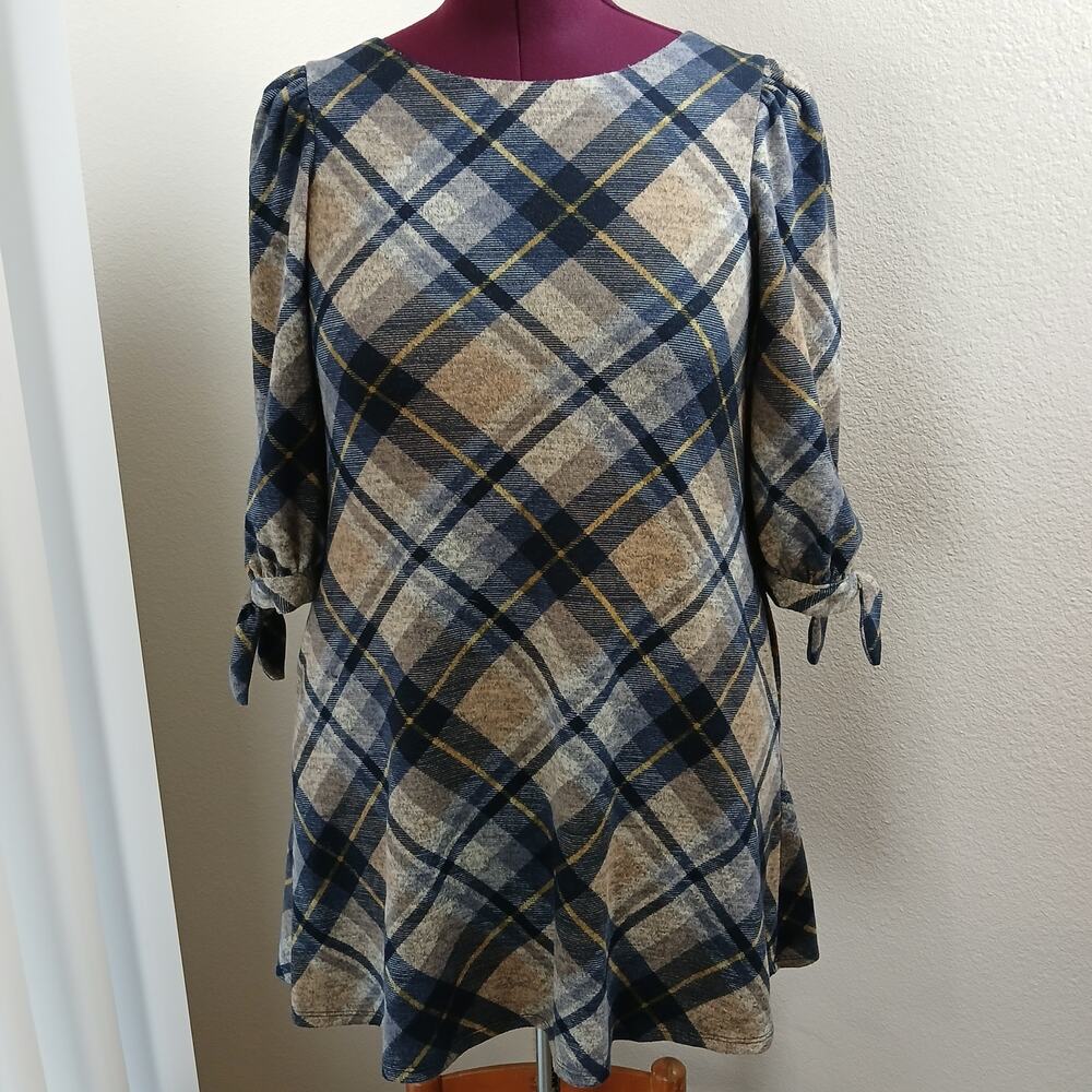 Jessica Howard Plaid Shift Dress PM med petite pockets lined A-line 3/4 sleeve